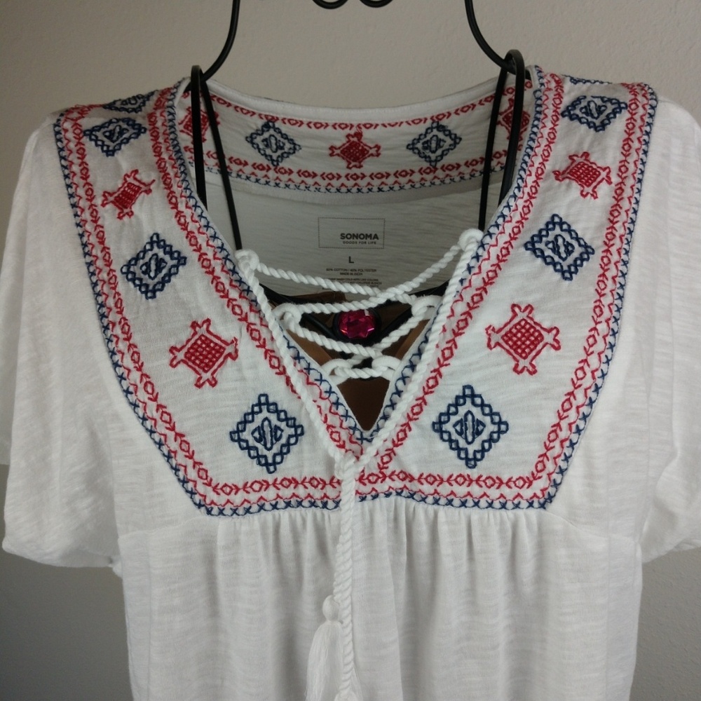 Sonoma Embroidered Peasant Top sz L NWOT